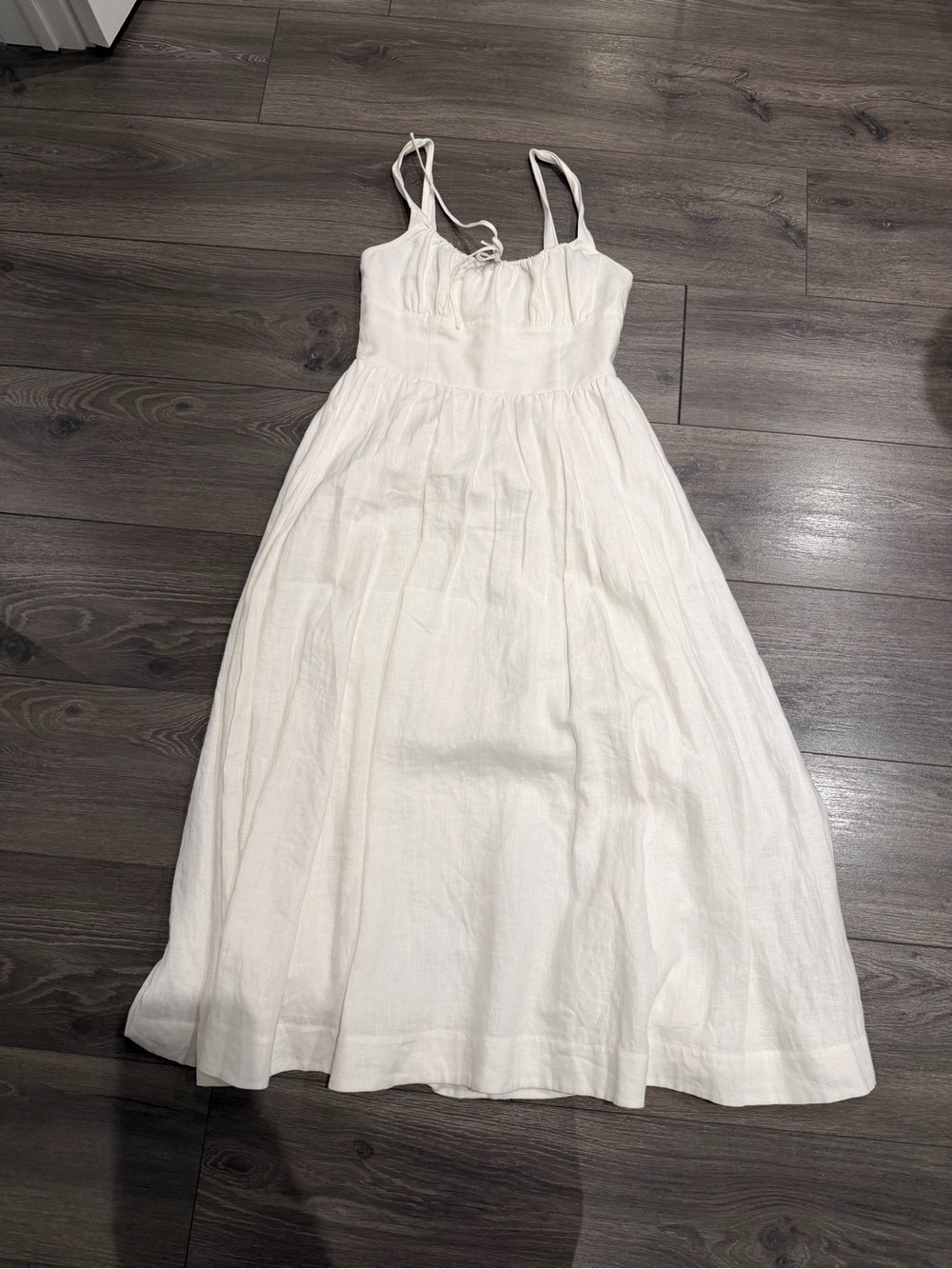 Aritzia Wilfred white Vienna Linen-Blend Midi Dress with Tie Straps